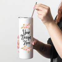 Custom Tumbler, 20oz Skinny with Lid & Straw, Sublimated, Any Design