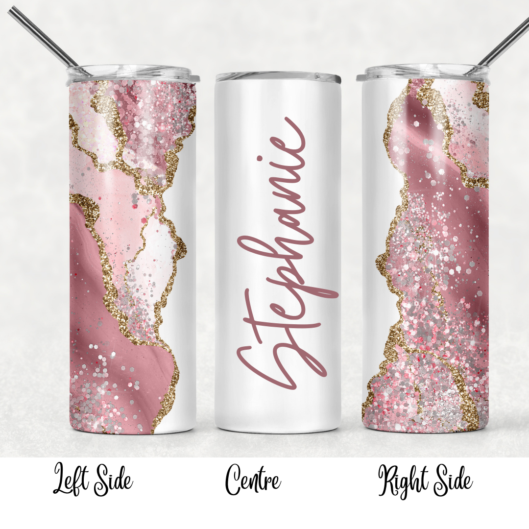 Tumbler, 20oz Skinny, Pink / Purple Glitter, Personalized Name