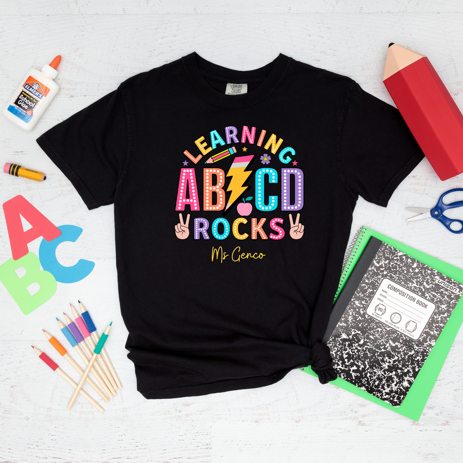 T Shirt Teacher Gift Learning ABCD Rocks White Medium