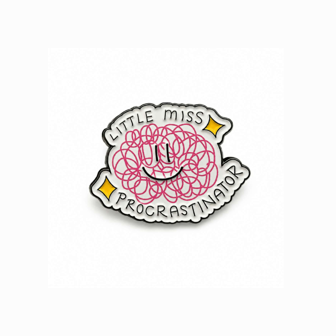 Enamel Pin, Little Miss Procrastinator, Mental Health