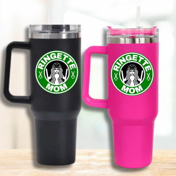 40oz Stainless Steel Tumbler, Ringette, Coffee Mom