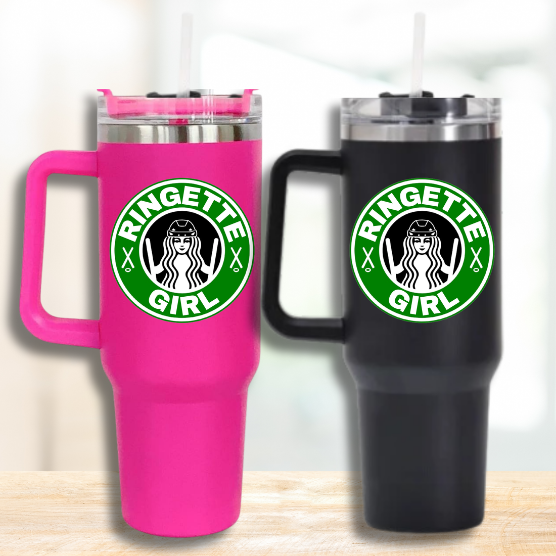 40oz Stainless Steel Tumbler, Ringette, Coffee Girl