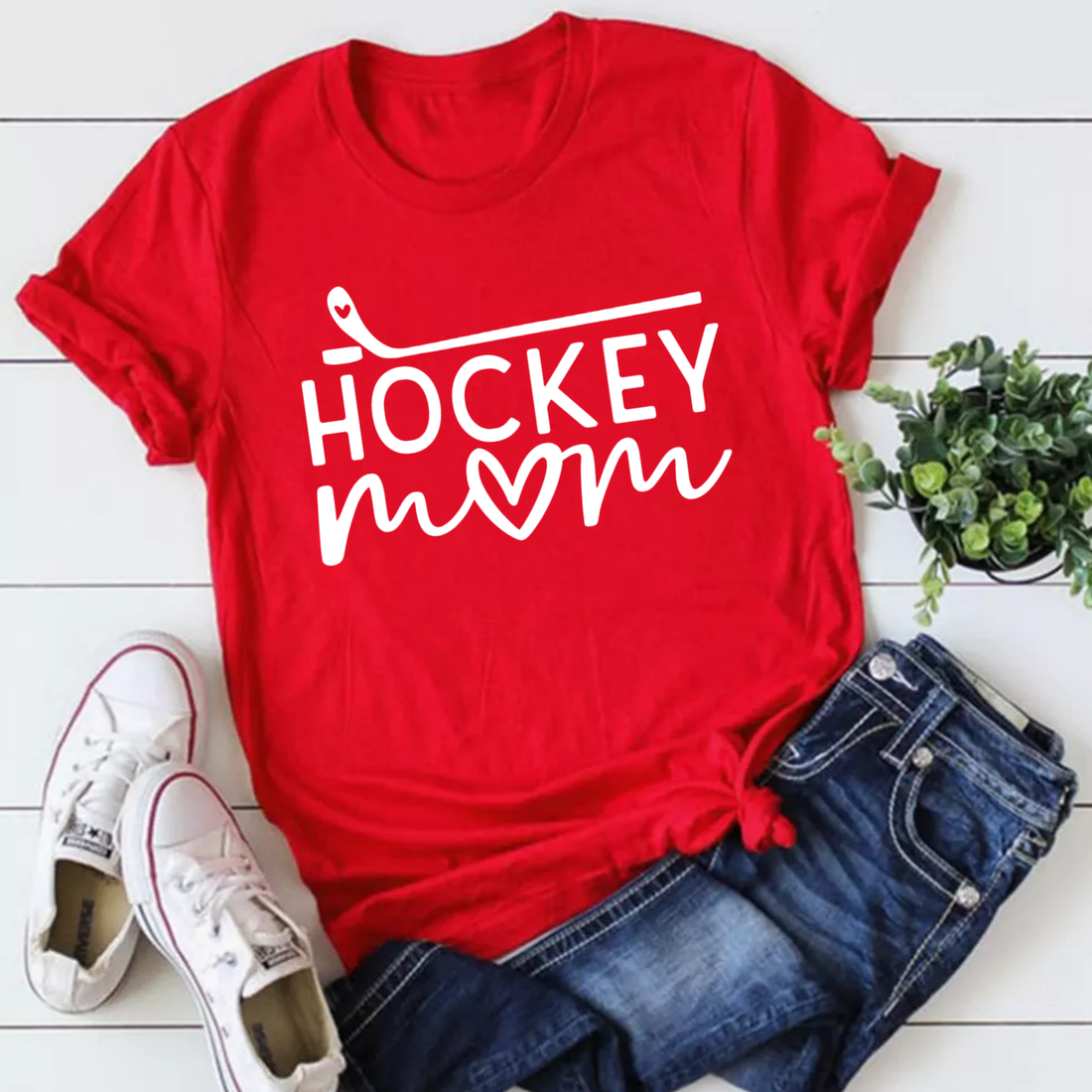 Hockey T-Shirt, Hockey Mom Stick & Heart