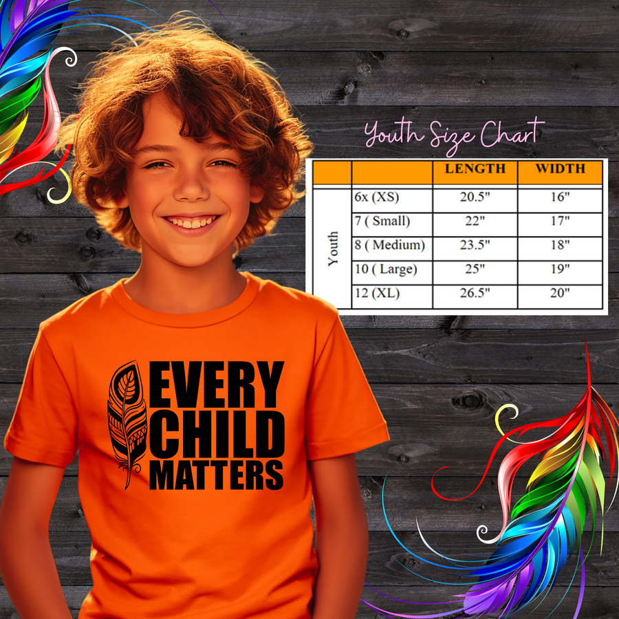 Youth T-Shirt, Orange Shirt Day, Every Child Matters. Indigenous Reconciliation