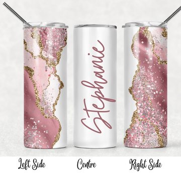 Tumbler, 20oz Skinny, Pink / Purple Glitter, Personalized Name