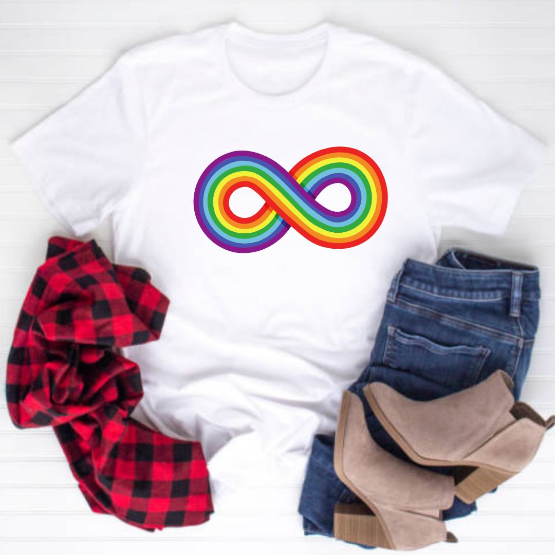 T Shirt Rainbow Infinity Symbol Adult Unisex Shop Love Collective t-shirt-rainbow-infinity-symbol-adult-unisex-shop-love-collective