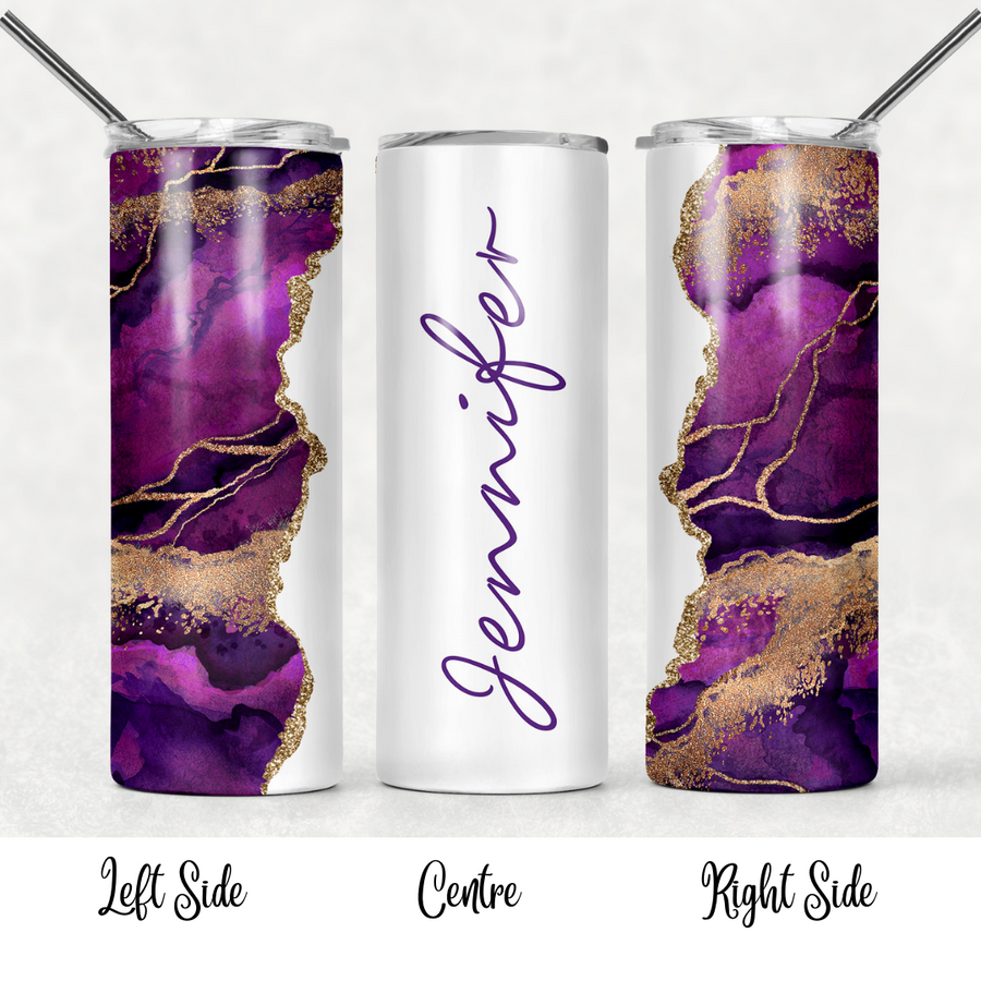 Tumbler, 20oz Skinny, Pink / Purple Glitter, Personalized Name