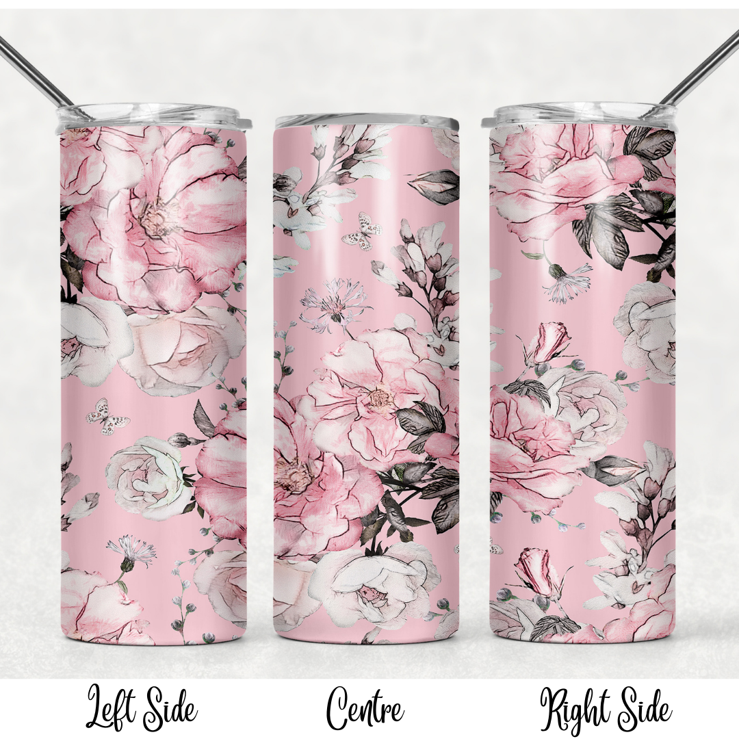 Tumbler, 20oz Skinny, Pastel Pink Floral