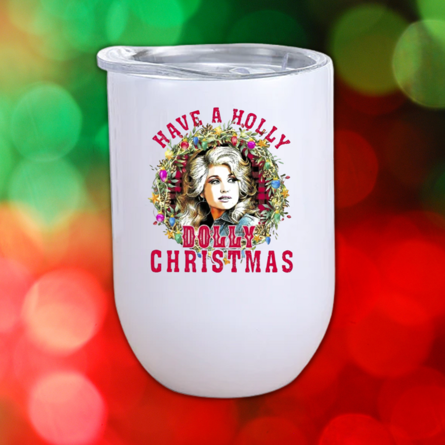 Tumbler, Wine, 12oz Stemless, Christmas Icons