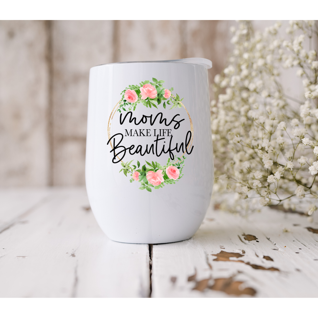 Tumbler, Wine, 12oz Stemless, Sublimated, Mom Theme